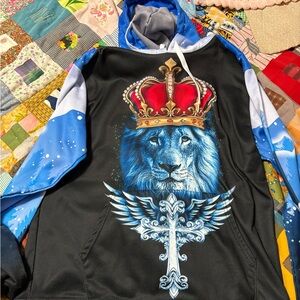 Majestic Lion Crown Hoodie for Kids - Black and Blue